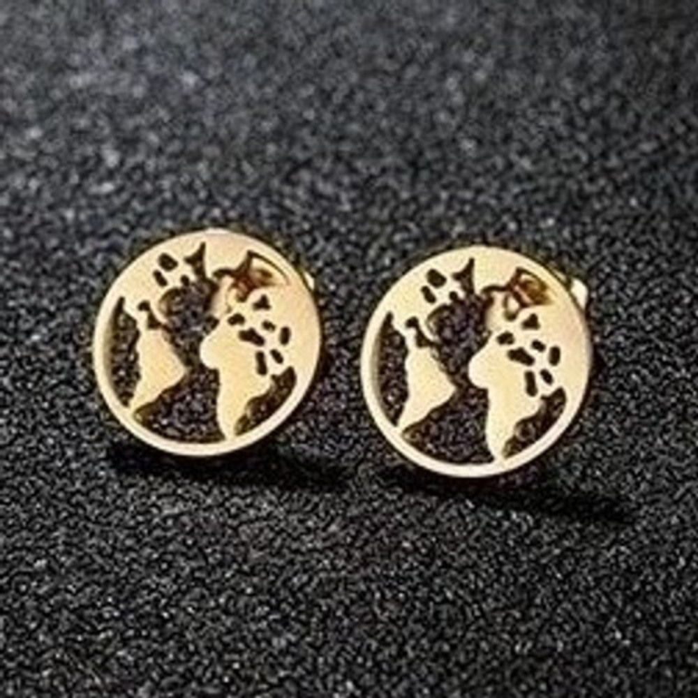 Earth‎ Stud Earrings 18K Gold Plated 304 Stainless Steel
